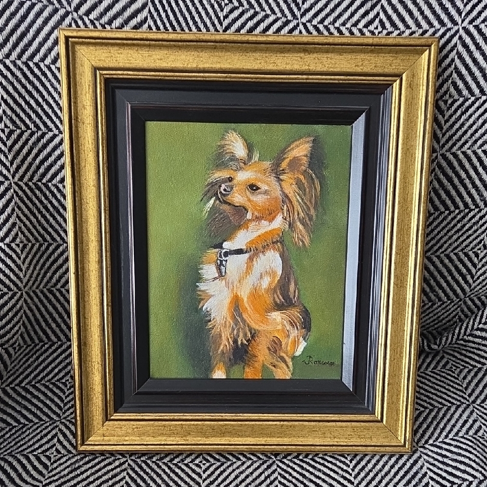 VTG Dog Portrait with Gold and Black Frame